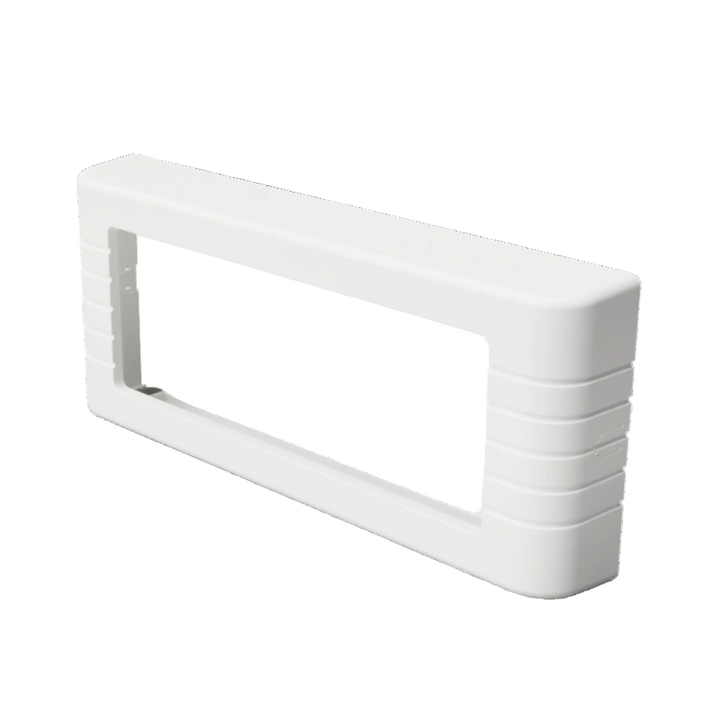 A white rectangular radio style cover with a cut-out in the center.